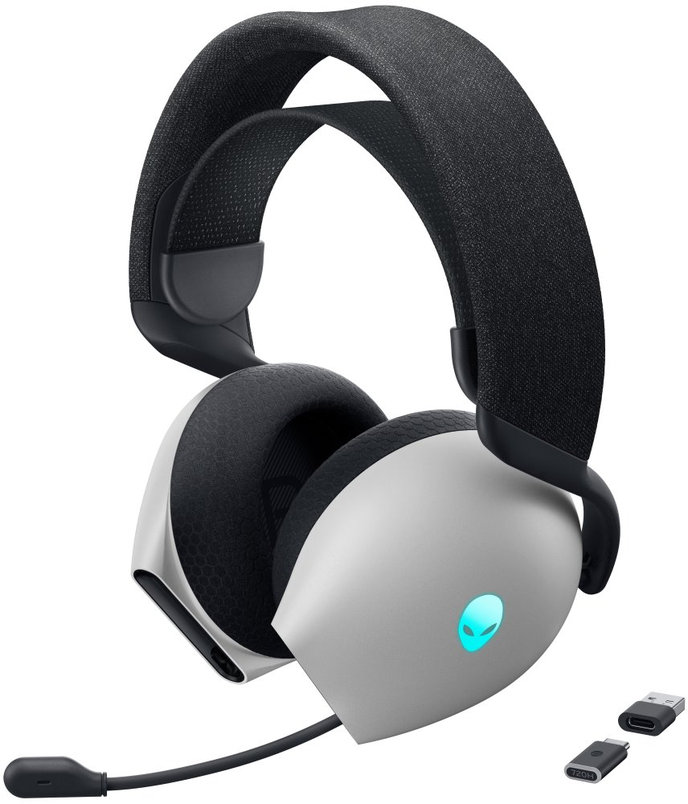DELL AW720H/ Alienware Dual-Mode Wireless Gaming Headset/ bezdrátová sluchátka s mikrofonem/ stříbrné
